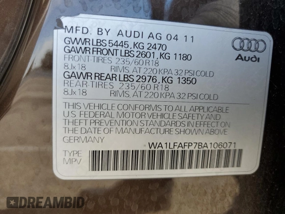 2011 Audi Q5 Premium Plus z VIN WA1LFAFP7BA106071, wystawiony jako Copart lot #57264035 z przebiegiem 169 317 mil mil oraz Szkoda całkowita • Salvage title. Historia ofert i sprzedaży dostępna na DreamBid. Obrazek 13.