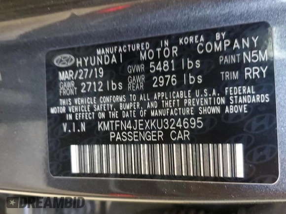 2019 Genesis G80 3.8L with VIN KMTFN4JEXKU324695, listed as a Copart auction lot 72415734 with 39,787 mi miles and Salvage Title. Bid and sale history available at carsss.com. Image 12.