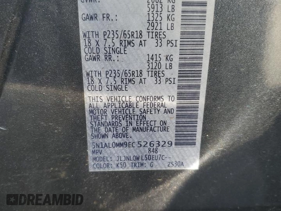 2014 Infiniti QX60 with VIN 5N1AL0MM9EC526329, listed as a Copart auction lot 47194075 with 153,174 mi miles and Salvage Title. Bid and sale history available at carsss.com. Image 16.