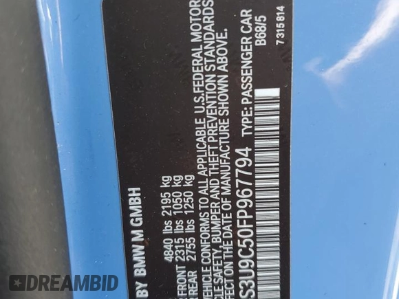 2015 BMW M4 z VIN WBS3U9C50FP967794, wystawiony jako Copart lot #57174035 z przebiegiem 70 810 mil mil oraz Szkoda całkowita • Salvage title. Historia ofert i sprzedaży dostępna na DreamBid. Obrazek 13.