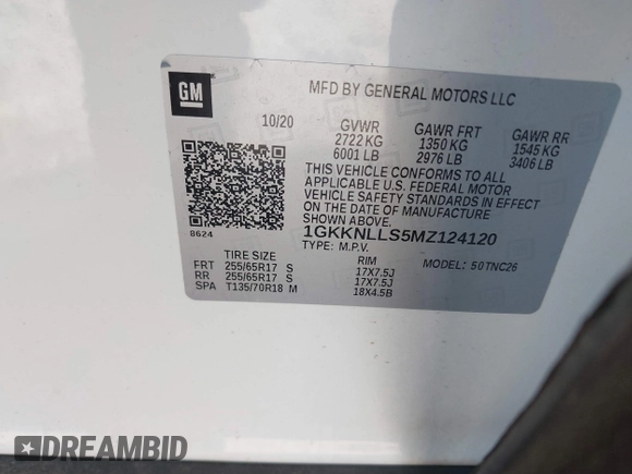 2021 GMC Acadia AT4 with VIN 1GKKNLLS5MZ124120, listed as a IAAI auction lot 41260497 with 50,672 mi miles and . Bid and sale history available at DreamBid. Image 9.