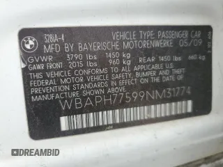 2009 BMW 3 Series 328i with VIN WBAPH77599NM31774, listed as a Copart auction lot 52669315 with 241,355 mi miles and Salvage title. Bid and sale history available at DreamBid. Image 12.