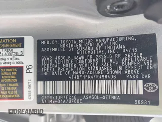2015 Toyota Camry XLE with VIN 4T4BF1FK4FR498406, listed as a IAAI auction lot 41945968 with 178,070 mi miles. Bid and sale history available at carsss.com. Image 9.