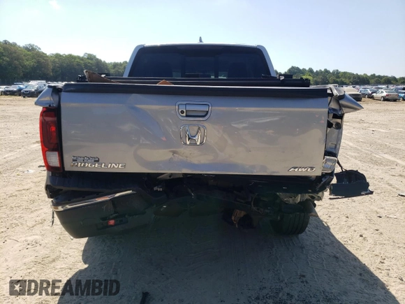 2019 Honda Ridgeline RTL-T with VIN 5FPYK3F69KB028918, listed as a Copart auction lot 59551445 with 34,948 mi miles and Salvage title. Bid and sale history available at DreamBid. Image 6.