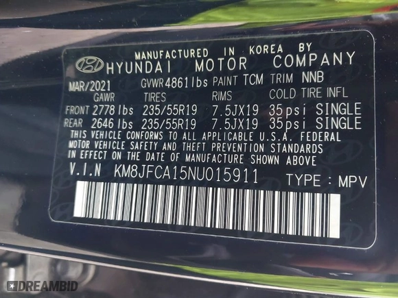 2022 Hyundai Tucson Hybrid SEL Convenience with VIN KM8JFCA15NU015911, listed as a IAAI auction lot 41875212 with 66,881 mi miles. Bid and sale history available at carsss.com. Image 9.