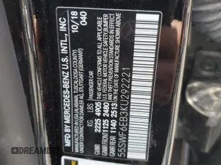 2019 Mercedes-Benz C 43 AMG with VIN 55SWF6EB3KU292221, listed as a Copart auction lot 56335835 with 38,369 mi miles and Salvage title. Bid and sale history available at DreamBid. Image 13.