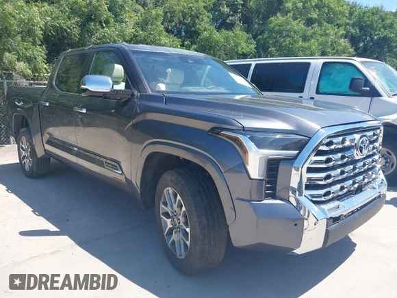 2024 Toyota Tundra 1794 Edition with VIN 5TFMA5DBXRX142402, listed as a IAAI auction lot 42619668 with 17,523 mi miles and . Bid and sale history available at DreamBid. Image 1.