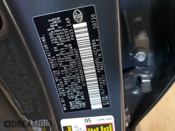 2025 Toyota Camry LE с VIN 4T1DBADK2SU520687, выставлен на аукционе Copart как лот 57659525 с пробегом 9 159 миль миль и Списание • Salvage title. История ставок и продаж доступна на DreamBid. Изображение 12.