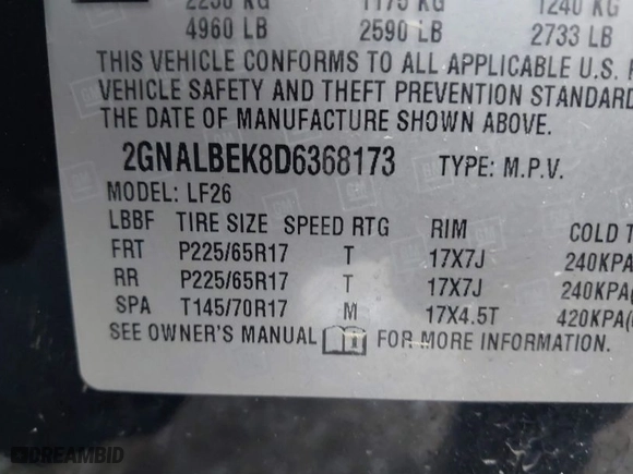 2013 Chevrolet Equinox LS with VIN 2GNALBEK8D6368173, listed as a IAAI auction lot 41531438 with 160,801 mi miles. Bid and sale history available at carsss.com. Image 9.