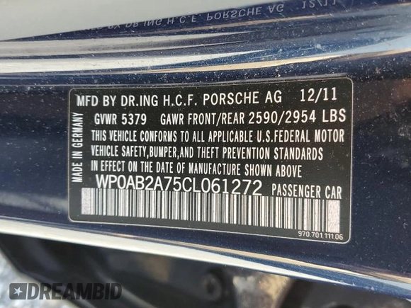 2012 Porsche Panamera S z VIN WP0AB2A75CL061272, wystawiony jako Copart lot #55050695 z przebiegiem 156 293 mil mil oraz Czysty tytuł • Clean title. Historia ofert i sprzedaży dostępna na DreamBid. Obrazek 12.