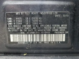 2012 Subaru Legacy Premium with VIN 4S3BMBC60C3019465, listed as a Copart auction lot 55465545 with 143,049 mi miles and Salvage Title. Bid and sale history available at DreamBid. Image 12.