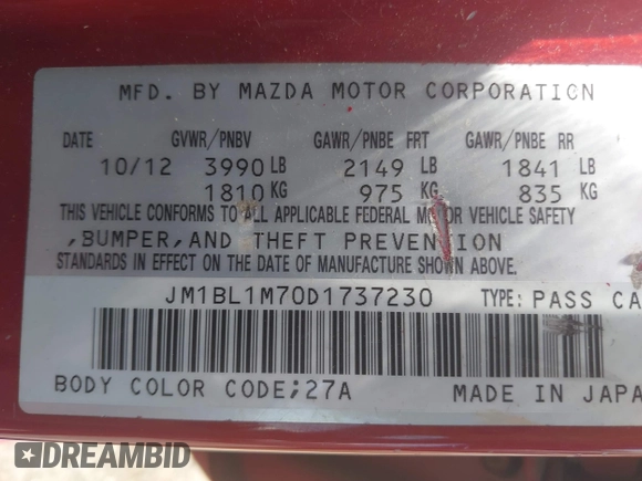 2013 Mazda 3 i Grand Touring with VIN JM1BL1M70D1737230, listed as a IAAI auction lot 42627013 with 138,784 mi miles and . Bid and sale history available at DreamBid. Image 9.