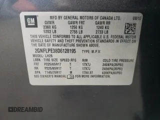 2013 Chevrolet Equinox LT with VIN 2GNFLPE38D6128195, listed as a Copart auction lot 84413934 with 115,276 mi miles and Salvage Title. Bid and sale history available at DreamBid. Image 13.