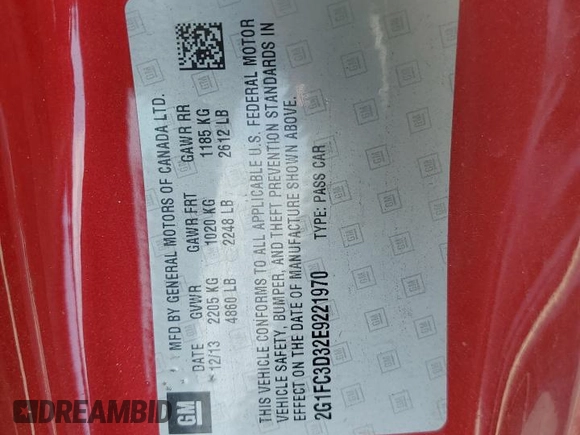 2014 Chevrolet Camaro LT z VIN 2G1FC3D32E9221970, wystawiony jako Copart lot #61533935 z przebiegiem 196 706 mil mil oraz Szkoda całkowita • Salvage title. Historia ofert i sprzedaży dostępna na DreamBid. Obrazek 13.
