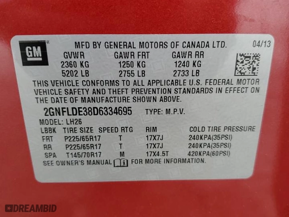 2013 Chevrolet Equinox LT with VIN 2GNFLDE38D6334695, listed as a Copart auction lot 43424105 with 0 mi miles and Salvage Title. Bid and sale history available at carsss.com. Image 13.