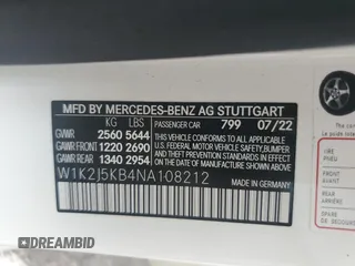 2022 Mercedes-Benz CLS with VIN W1K2J5KB4NA108212, listed as a Copart auction lot 60166754 with 0 mi miles and Salvage Title. Bid and sale history available at carsss.com. Image 13.