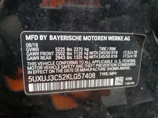 2019 BMW X4 xDrive30i with VIN 5UXUJ3C52KLG57408, listed as a Copart auction lot 85504334 with 0 mi miles and Salvage Title. Bid and sale history available at carsss.com. Image 14.
