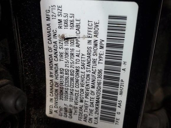 2016 Honda CR-V LX with VIN 2HKRM4H35GH613696, listed as a Copart auction lot 49105405 with 116,654 mi miles and Salvage Title. Bid and sale history available at carsss.com. Image 14.