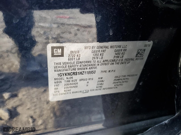 2017 Cadillac XT5 Premium Luxury FWD with VIN 1GYKNCRS1HZ118950, listed as a Copart auction lot 77643964 with NaN miles and Salvage Title. Bid and sale history available at carsss.com. Image 14.
