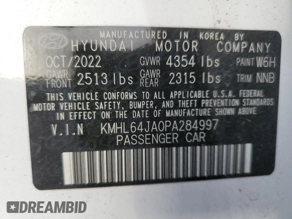 2023 Hyundai Sonata SEL with VIN KMHL64JA0PA284997, listed as a Copart auction lot 87647035 with 20,930 mi miles and Salvage Title. Bid and sale history available at DreamBid. Image 12.