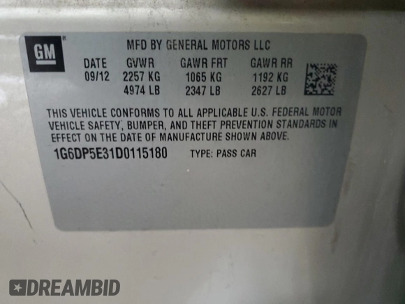 2013 Cadillac CTS Premium with VIN 1G6DP5E31D0115180, listed as a Copart auction lot 44717465 with 239,353 mi miles and Salvage Title. Bid and sale history available at DreamBid. Image 14.