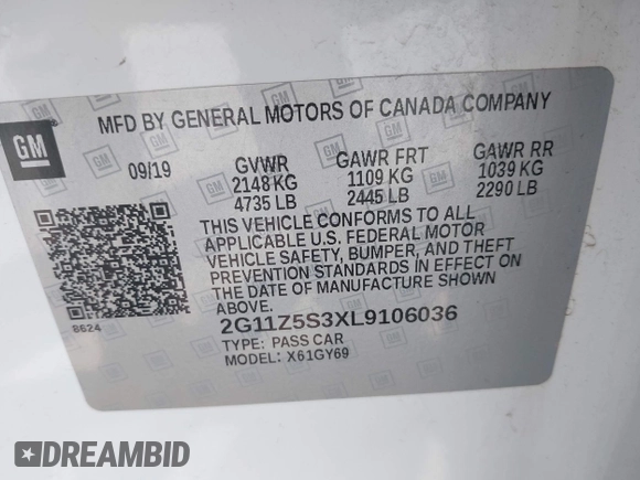 2020 Chevrolet Impala LT with VIN 2G11Z5S3XL9106036, listed as a IAAI auction lot 42139766 with 140,959 mi miles and . Bid and sale history available at DreamBid. Image 9.