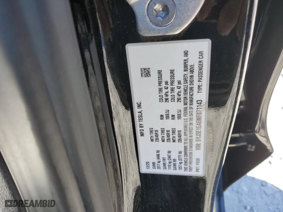 2021 Tesla Model 3 Standard Range Plus with VIN 5YJ3E1EA6MF871143, listed as a Copart auction lot 46451445 with 61,265 mi miles and Salvage Title. Bid and sale history available at carsss.com. Image 12.