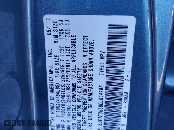 2013 Honda Crosstour EX-L z VIN 5J6TF3H58DL004986, wystawiony jako Copart lot #42740505 z przebiegiem 146 113 mil mil oraz Szkoda całkowita • Salvage title. Historia ofert i sprzedaży dostępna na DreamBid. Obrazek 14.