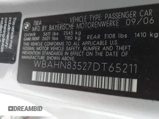 2007 BMW 7 Series 750Li with VIN WBAHN83527DT65211, listed as a IAAI auction lot 41854599 with 1 mi miles. Bid and sale history available at carsss.com. Image 9.
