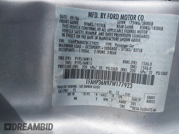 2007 Ford Focus SE с VIN 1FAHP36N97W177923, выставлен на аукционе IAAI как лот 41268410 с пробегом 311 039 миль миль и . История ставок и продаж доступна на DreamBid. Изображение 9.