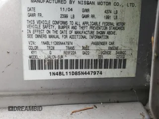 2005 Nissan Altima 3.5 SE with VIN 1N4BL11D85N447974, listed as a Copart auction lot 84323504 with 195,669 mi miles and Clean Title. Bid and sale history available at carsss.com. Image 12.
