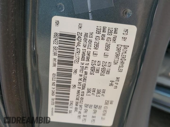 2007 Dodge Grand Caravan SXT z VIN 2D4GP44L47R117721, wystawiony jako Copart lot #58511195 z przebiegiem 115 850 mil mil oraz Szkoda całkowita • Salvage title. Historia ofert i sprzedaży dostępna na DreamBid. Obrazek 13.