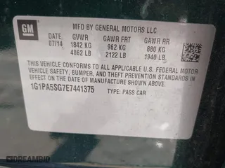 2014 Chevrolet Cruze LS with VIN 1G1PA5SG7E7441375, listed as a IAAI auction lot 42031209 with 104,720 mi miles. Bid and sale history available at carsss.com. Image 9.