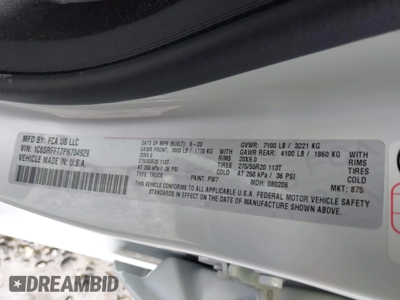 2023 Ram 1500 Big Horn with VIN 1C6SRFFT7PN704929, listed as a IAAI auction lot 42534420 with 2,560 mi miles and . Bid and sale history available at DreamBid. Image 9.