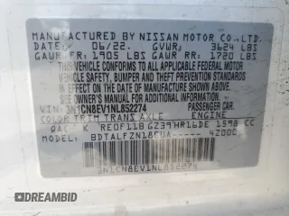 2022 Nissan Versa SV z VIN 3N1CN8EV1NL852274, wystawiony jako Copart lot #53149755 z przebiegiem Nie podano mil oraz Szkody całkowita. Historia ofert i sprzedaży dostępna na DreamBid. Obrazek 14.