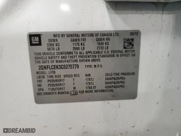 2012 Chevrolet Equinox LS with VIN 2GNFLCEK3C6275779, listed as a Copart auction lot 50741505 with 116,648 mi miles and Non Repairable. Bid and sale history available at carsss.com. Image 13.