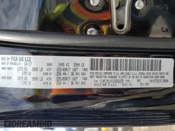 2018 Jeep Cherokee Latitude Plus with VIN 1C4PJMLX7JD502235, listed as a Copart auction lot 58185365 with 53,963 mi miles and Salvage title. Bid and sale history available at DreamBid. Image 13.
