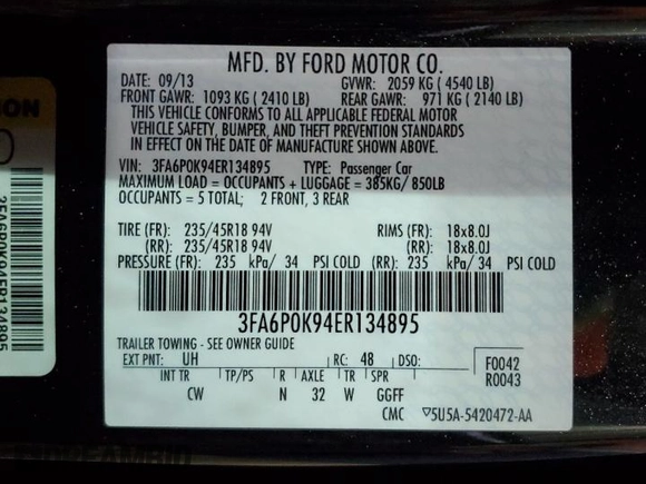 2014 Ford Fusion Titanium with VIN 3FA6P0K94ER134895, listed as a Copart auction lot 52492445 with 125,792 mi miles and Clean Title. Bid and sale history available at carsss.com. Image 13.