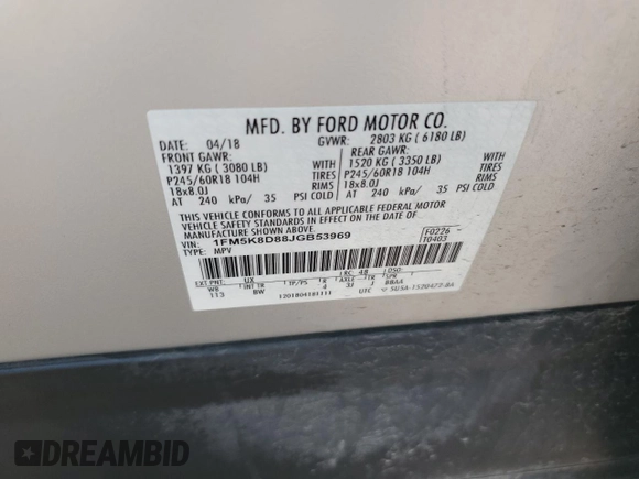 2018 Ford Explorer XLT z VIN 1FM5K8D88JGB53969, wystawiony jako Copart lot #55858935 z przebiegiem 154 555 mil mil oraz Czysty tytuł • Clean title. Historia ofert i sprzedaży dostępna na DreamBid. Obrazek 13.