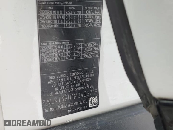 2021 Land Rover Discovery z VIN SALRT4RU1M2452716, wystawiony jako Copart lot #45292445 z przebiegiem 25 647 mil mil oraz Szkoda całkowita • Salvage title. Historia ofert i sprzedaży dostępna na DreamBid. Obrazek 13.