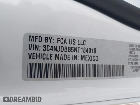 2022 Jeep Compass Latitude with VIN 3C4NJDBB5NT184919, listed as a IAAI auction lot 41044815 with 17,654 mi miles and . Bid and sale history available at DreamBid. Image 9.