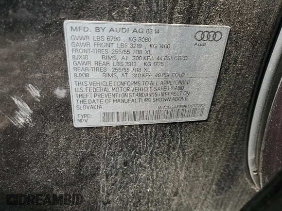 2014 Audi Q7 Premium Plus z VIN WA1LGAFE9ED017293, wystawiony jako Copart lot #58902235 z przebiegiem Nie podano mil oraz Szkoda całkowita • Salvage title. Historia ofert i sprzedaży dostępna na DreamBid. Obrazek 13.