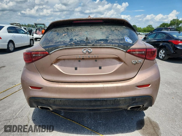 2018 Infiniti QX30 Premium with VIN SJKCH5CP9JA053929, listed as a Copart auction lot 64396905 with Not provided miles and Salvage title. Bid and sale history available at DreamBid. Image 6.