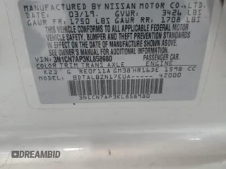 2019 Nissan Versa SV with VIN 3N1CN7AP3KL858980, listed as a Copart auction lot 61161385 with 47,304 mi miles and Salvage title. Bid and sale history available at DreamBid. Image 13.