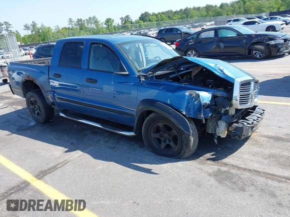 2005 Dodge Dakota SLT with VIN 1D7HW48N05S319621, listed as a IAAI auction lot 42037140 with 251,595 mi miles and . Bid and sale history available at DreamBid. Image 1.
