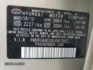 2010 Hyundai Elantra GLS z VIN KMHDU4AD2AU041962, wystawiony jako Copart lot #58291965 z przebiegiem 150 868 mil mil oraz Szkoda całkowita • Salvage title. Historia ofert i sprzedaży dostępna na DreamBid. Obrazek 12.
