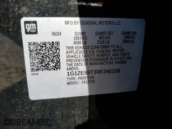 2024 Chevrolet Malibu LT with VIN 1G1ZE5ST3RF240238, listed as a Copart auction lot 53370545 with 21,720 mi miles and Clean Title. Bid and sale history available at DreamBid. Image 12.