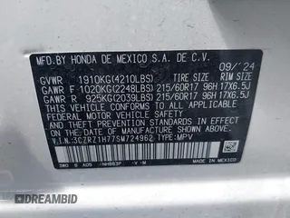 2025 Honda HR-V EX-L z VIN 3CZRZ1H77SM724962, wystawiony jako IAAI lot #41899191 z przebiegiem 3244 mil mil oraz . Historia ofert i sprzedaży dostępna na DreamBid. Obrazek 9.