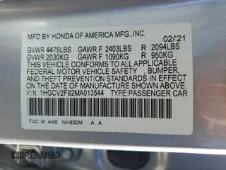 2021 Honda Accord Touring z VIN 1HGCV2F92MA013544, wystawiony jako Copart lot #50718095 z przebiegiem 51 035 mil mil oraz Szkoda całkowita • Salvage title. Historia ofert i sprzedaży dostępna na DreamBid. Obrazek 14.