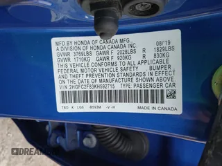 2019 Honda Civic Sedan Sport with VIN 2HGFC2F83KH592715, listed as a IAAI auction lot 41609225 with 1 mi miles. Bid and sale history available at carsss.com. Image 9.